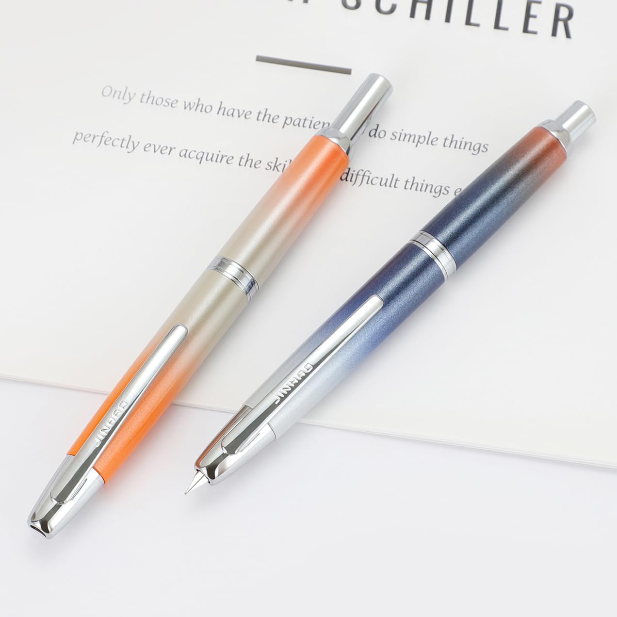 Jinhao 10 Press Fountain Pen with Box, Gradient Light Orange Retractable Extra Fine Nib with Ink Converter Set (Silver Clip)