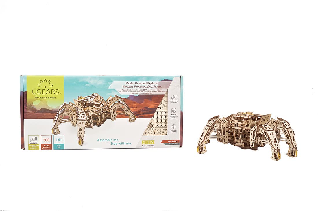 UGEARS Hexapod Explorer 3D Puzzle - Walking Robot Wooden Model Kits for Adults to Build - Self-Propelled 6-Legged Mechanical Crawler Craft Kit - 3D Wooden Puzzles for Adults