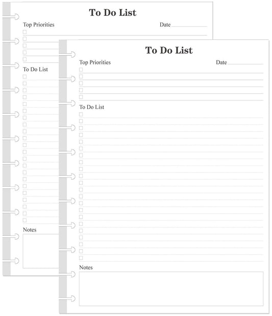 (2-Pack) Letter Size TUL Discbound To Do List Refills, 11 Disc Daily Planner Insert, 200Sheets / 400Pages To Do Paper, 100gsm White Paper, 8.5'' x 11''