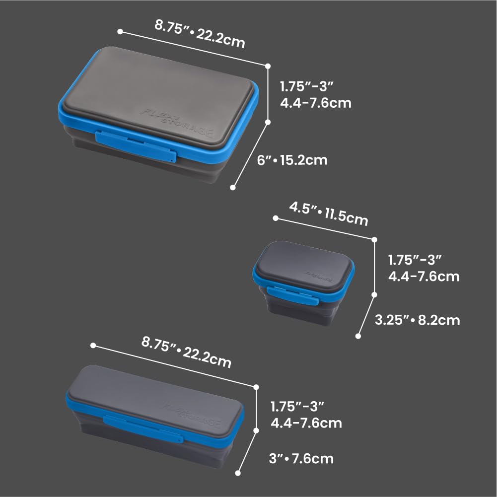 LockerMate by Bostitch Flexi Storage Box 4 Piece Kit, Collapsible Pencil Case Design for Craft and School Supplies, Gray/Blue