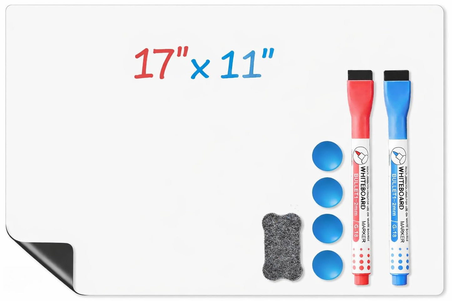 Magnetic Whiteboard for Fridge, 17" x 11" Dry Erase Board Set with Markers & Eraser, Strong Magnet & Stain-Resistant Surface, Fridge Calendar for Notes, Grocery List, Meal Planning & Family Schedule