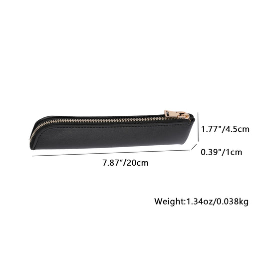YONBEN Faux Leather Pencil Case Small Pencil Pouch Slim Pen Case Holder Zipper Bag for School Office(Black,Faux Leather)