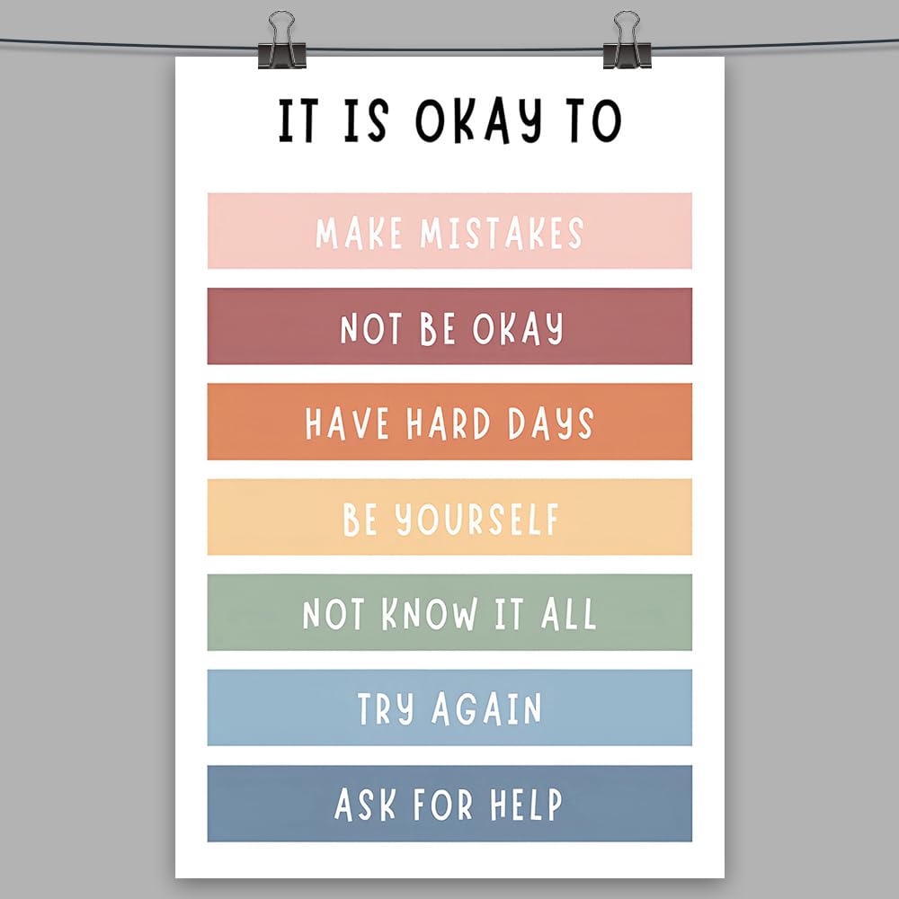 uoyien Growth Mindset Mental Health Posters Boho Classroom Playroom Therapy Office Decor Affirmations Quotes Canvas Wall Art Kids Educational Prints For Calming Corner Decoration 16x24in Unframed
