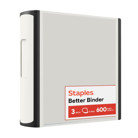 Staples Heavy-Duty 3-Inch D-Ring Binder, White – Large Capacity 3-Ring Binder with Pockets, Holds Up to 600 Sheets