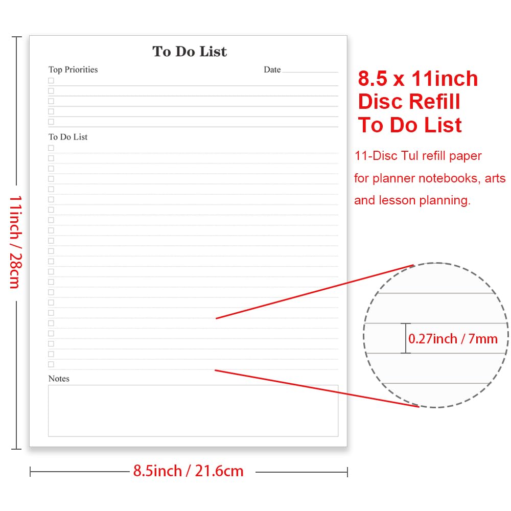 (2-Pack) Letter Size TUL Discbound To Do List Refills, 11 Disc Daily Planner Insert, 200Sheets / 400Pages To Do Paper, 100gsm White Paper, 8.5'' x 11''