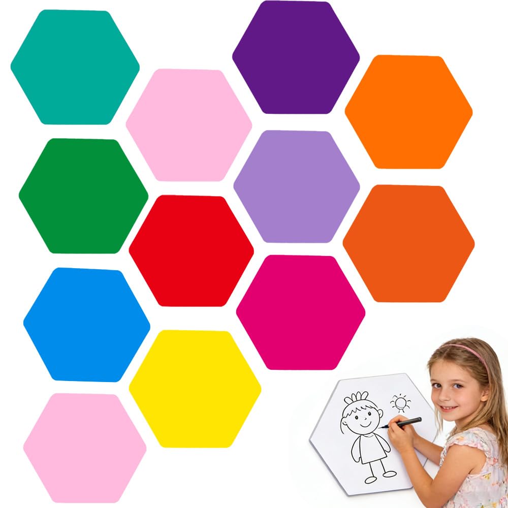 24 Pack 11 inch Color Dry Wipe Circle Removable Dry Erase Circles, whiteboard Marking Vinyl Sticker dot Wall Decal Wall Decal School Classroom Student Table (Hexagon)