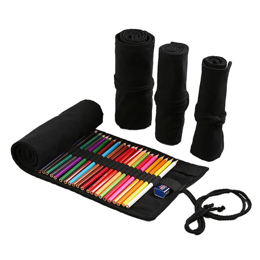 DIYOMR 24/36/72 Slots Pencil Wrap Pencil Rolls, Artist Colored Pencils Roll Up Bag Short Brushes Pouch Case Pencils Organizer for Drawing Coloring and Sketching (Black, 72slots)