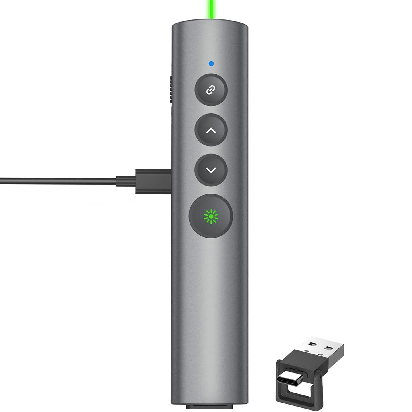 Rechargeable Green Laser Pointer for Presentation, Clicker for PowerPoint Presentations, USB-C/A Power Point Clicker, Wireless Presenter Remote for Computer/Mac/PPT/Google Slide Advancer