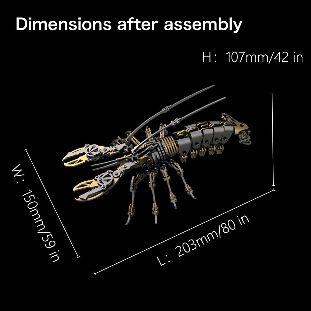 Fccgear 3D Metal Assembly Model Set Mechanical Lobster Model Kit for Adults, 600pcs Brain Teaser STEM Kit for Kids, DIY Hobbies for Men Women - Creative DIY Gift for Adults & Teens (Golden)