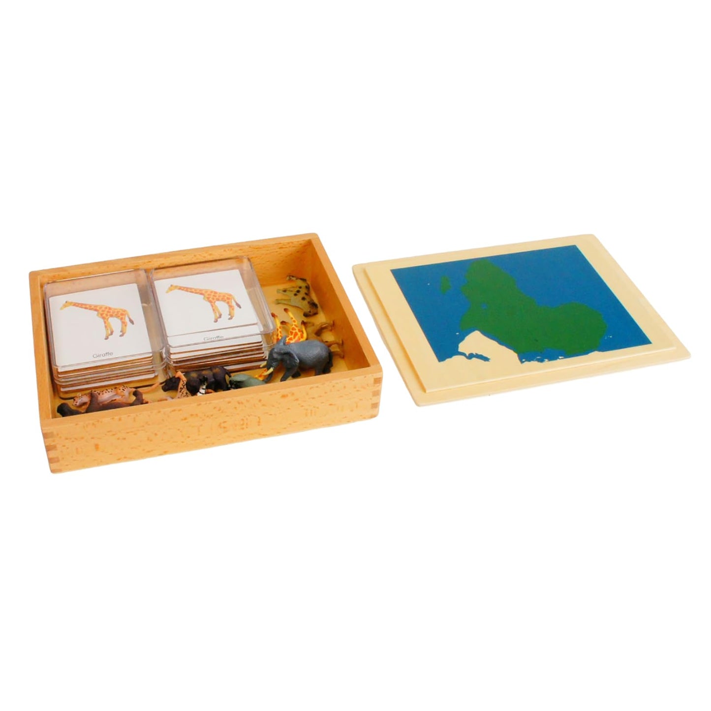 ancona African Animals, Spanish/English Bilingual, Montessori Preschool Memory Matching Game Box Set with Animal Figurines & 3-Part Cards, Early Education Toy