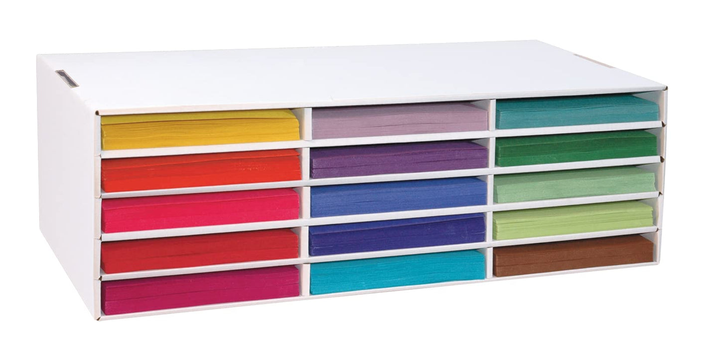 Classroom Keepers 9" x 12" Construction Paper Storage, 15-Slot, White, 9-3/8"H x 29-1/4"W x 12-7/8"D, 1 Unit