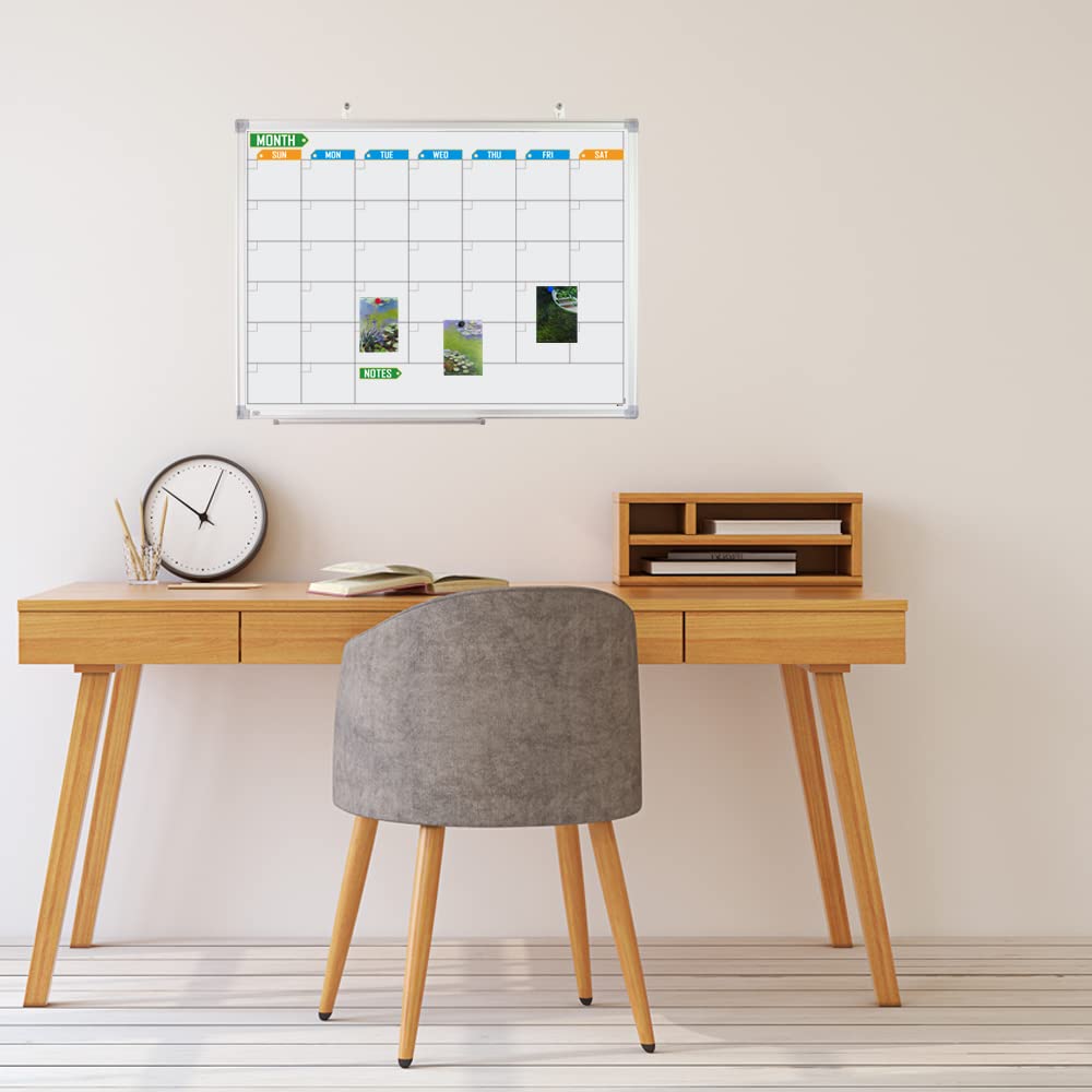 Lockways Dry Erase Calendar Whiteboard, White Board Monthly 24" x 18", Wall-Mounted Aluminum Framed Calendar Board