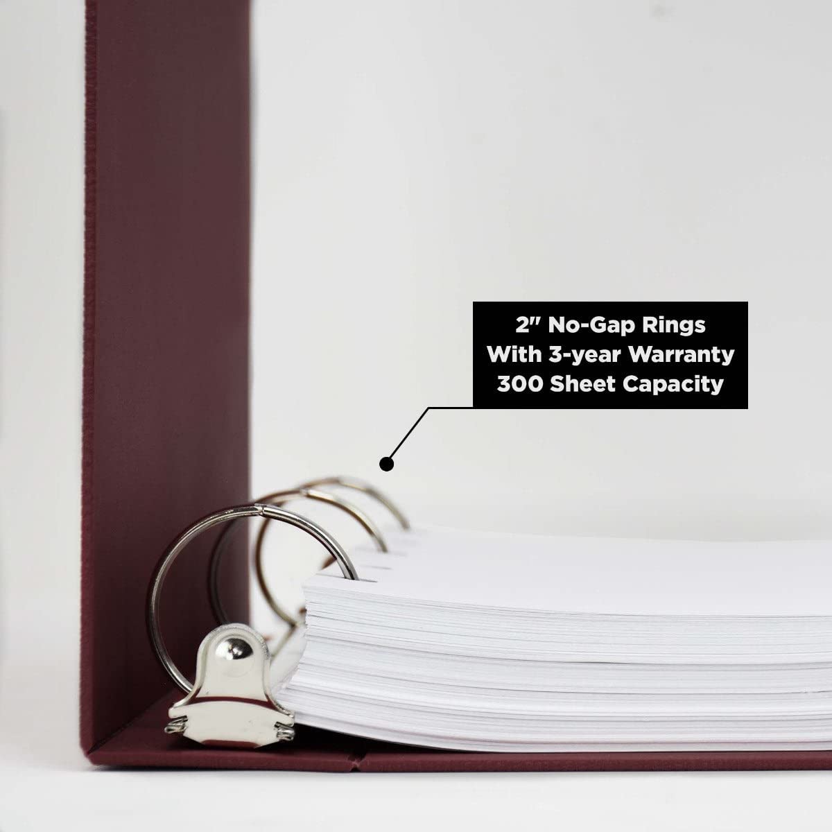 Carstens 2-Inch Heavy Duty 3-Ring Binder - Side Opening, Wine, Durable Plastic, Precision No-Gap Rings, Waterproof Covers, No Pockets, Holds 300 Letter-Sized Sheets, BPA-Free, Made in USA (2823-3R)