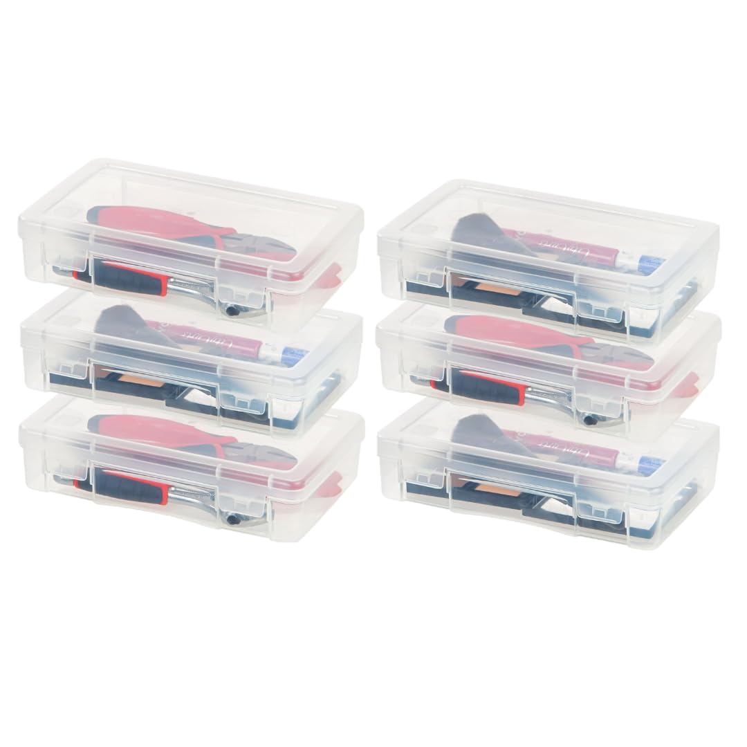 IRIS USA Clear Storage Cases, 6-Pack, |Made in USA|, Plastic Bead Organizing Containers with Snap Lid for Arts, Crafts, Ephemera, Stickers, & Dance Cheer, Clear - Medium