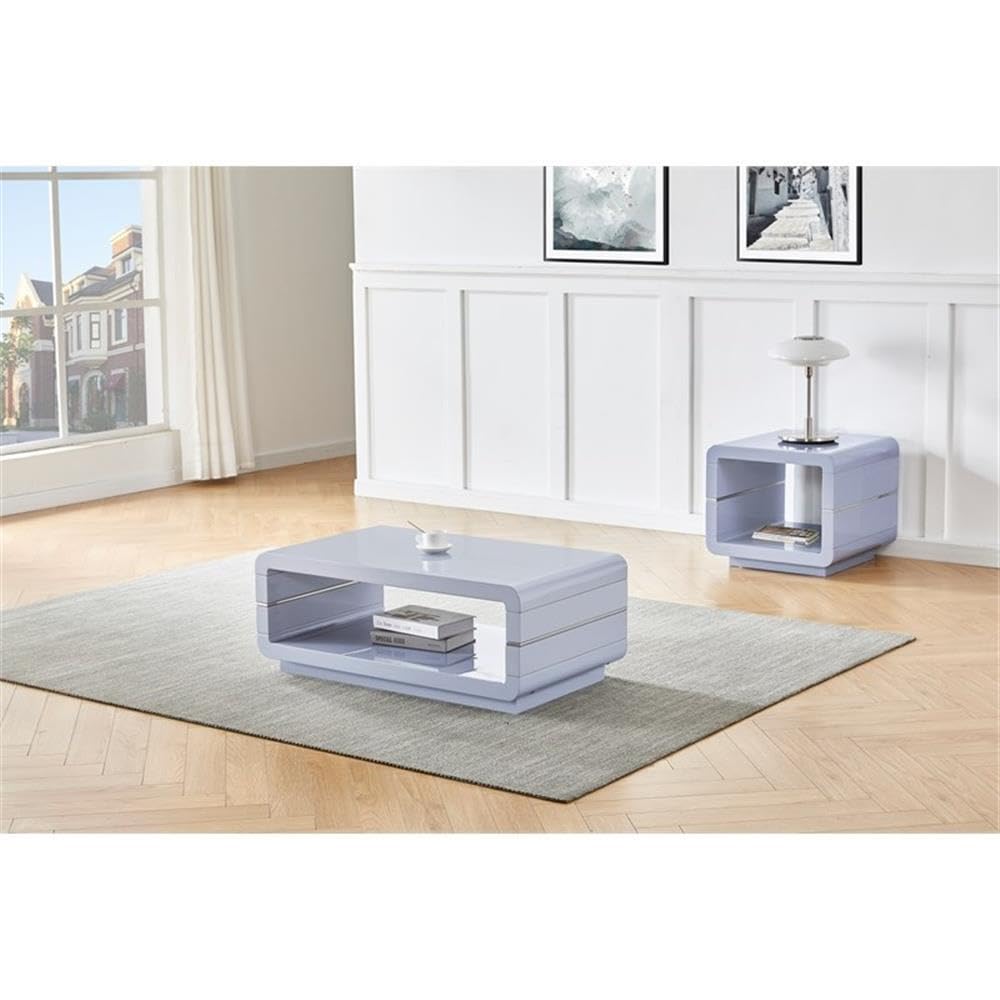 popular Furniture CT49 End Table, Light Gray, Lacquer Finish