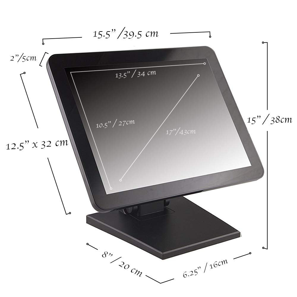 Angel POS 17-Inch Capacitive LED Backlit Multi-Touch Monitor, True Flat Seamless Design Touchscreen, VGA