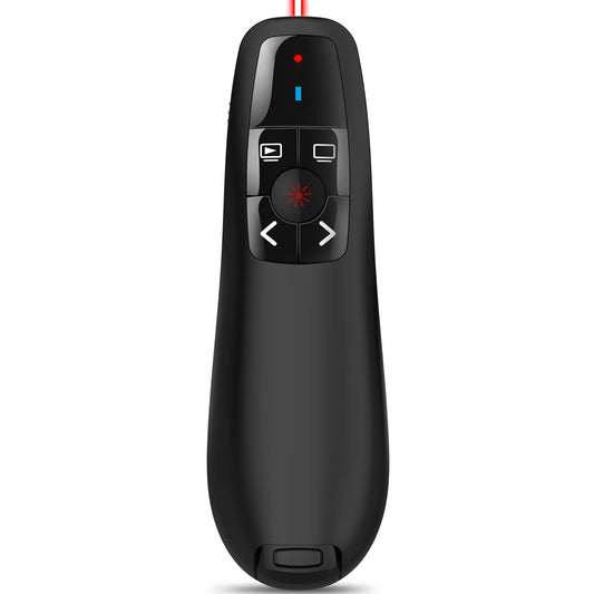 Wireless Presentation Clicker for Google Slides: 100ft Range | Ultra-Bright 656ft Red Pointer | Battery Powered - Plug & Play USB Presenter Remote with Volume & Black Screen for Mac Win PPT Keynote