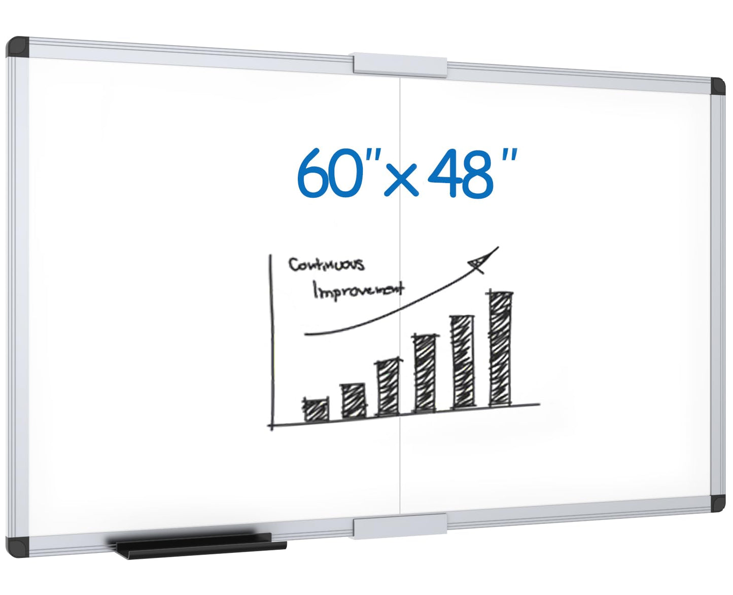 VIZ-PRO Magnetic Dry Erase Board, 60 X 48 Inches, Foldable Wall-Mounted Whiteboard with Silver Aluminum Frame & Marker Tray for School Office and Home 5' X 4'