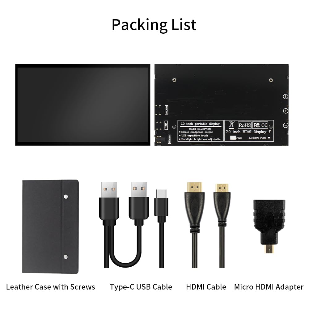 CUQI 7 Inch Mini Monitor, IPS 1024 × 600 HDMI Portable Monitor with Leather Stand for Raspberry Pi 5/4, Laptop, PC, Switch, Xbox, PS4