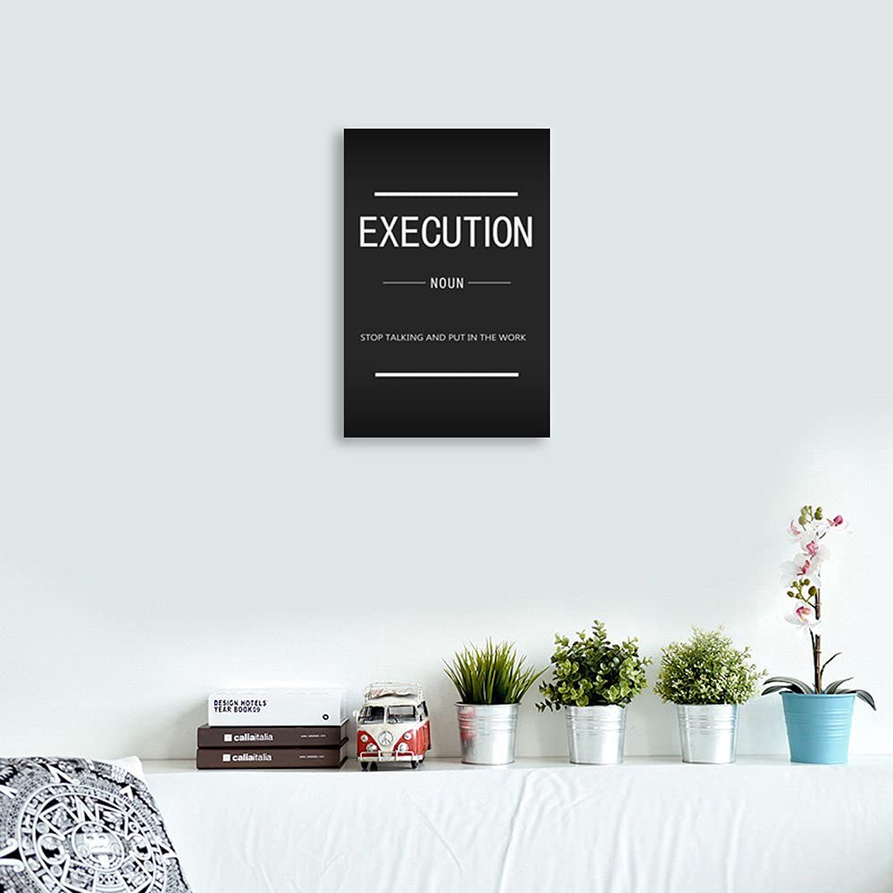 Inspirational Canvas Wall Art Execution Noun Printed Artwork Modern Inspirational Entrepreneur Quotation Poster Home Decor Living Room Office Stretching Frame Ready to Hang[12''W X 18''H]