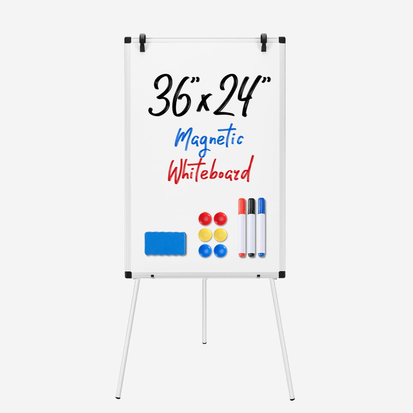 DUMOS White Board Easel 36 x 24 Inches, Magnetic White Board Dry Erase, Porbable Boards Height Adjustable, Dry Erase Board with Stand for School, Office and Home, Silver Aluminium Frame, White