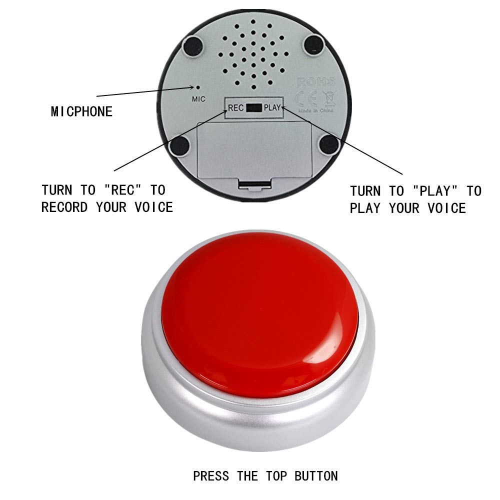Voice Recording Button Easy Button Record 30 Seconds Talking Message Funny Office Gift Battery Powered Recordable Sound Buttons(red+Silver)