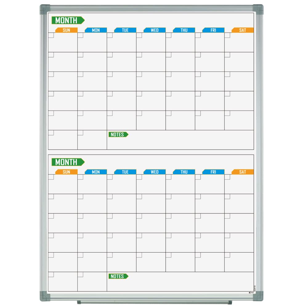 Lockways 2 Monthly Dry-Erase Calendar Whiteboard, 24" x 18", Wall-Mounted Aluminum-Framed Calendar Board