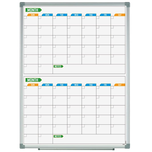 Lockways 2 Monthly Dry-Erase Calendar Whiteboard, 24" x 18", Wall-Mounted Aluminum-Framed Calendar Board