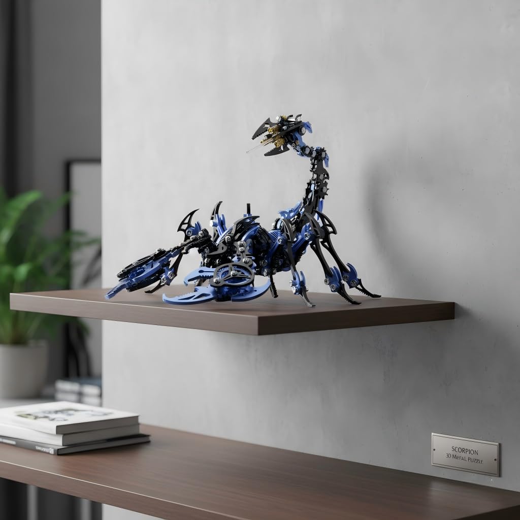 Scorpion 3D Metal Puzzles for Adults, 454PCS Stainless Steel DIY Mechanical Metal Model Kits, No Glue Assembly with Movable Joints, Challenging Metal Building Kit Desk Decor Gift(Blue-Black)