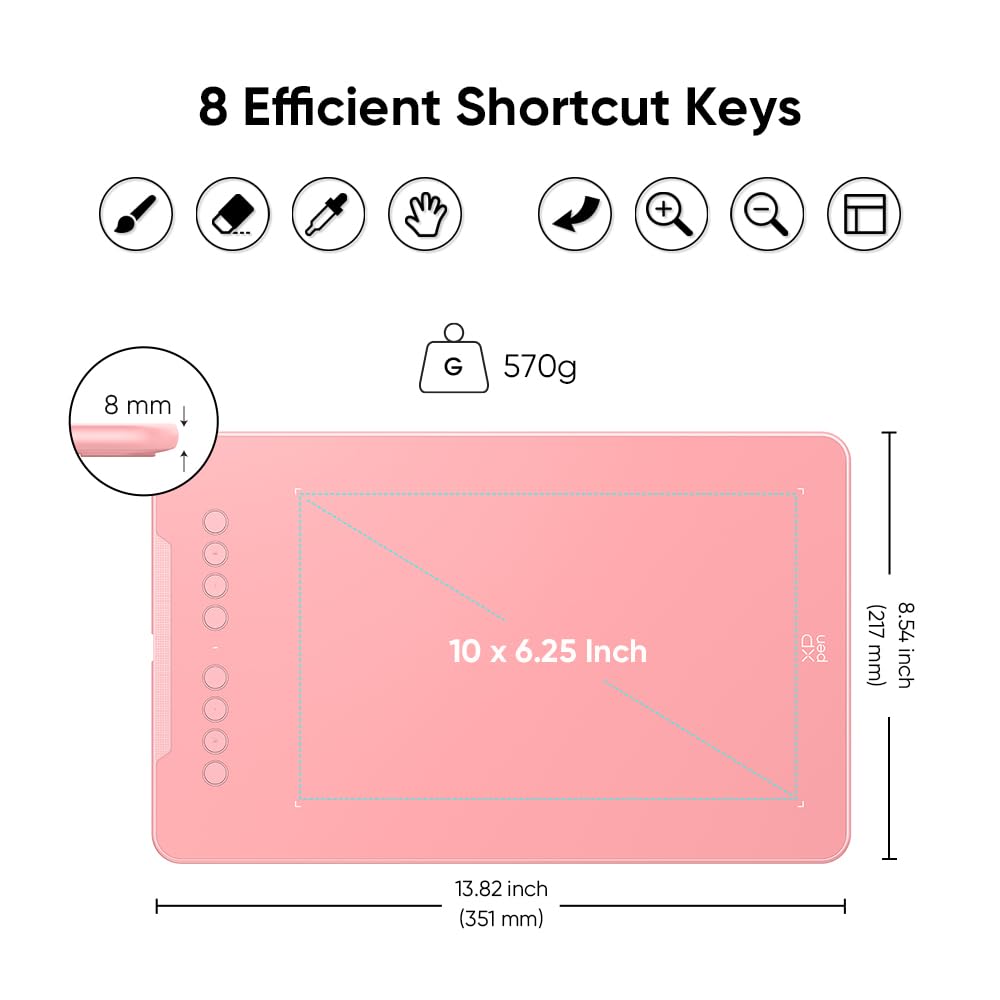 XPPen Deco 01 V3 10x6 Drawing Tablet | 16K Pressure Pen | Battery-Free Stylus | 8 Hotkeys | for OSU Gaming & Teaching | PC/Mac/Android/ChromeOS Compatible | Pink