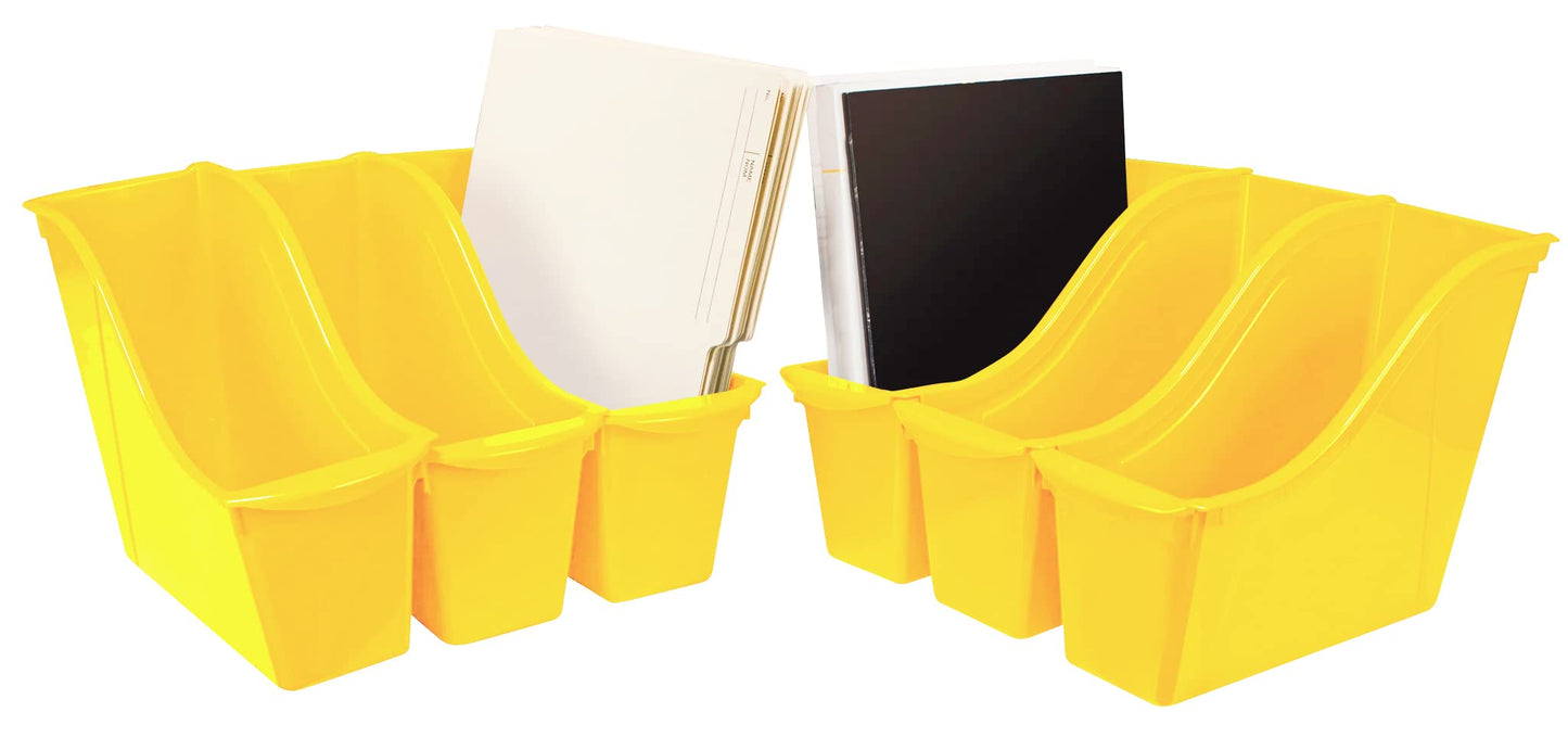 Storex Small Book Bin – Interlocking Plastic Organizer for Home, Office and Classroom, Yellow, 6-Pack (71112U06C)