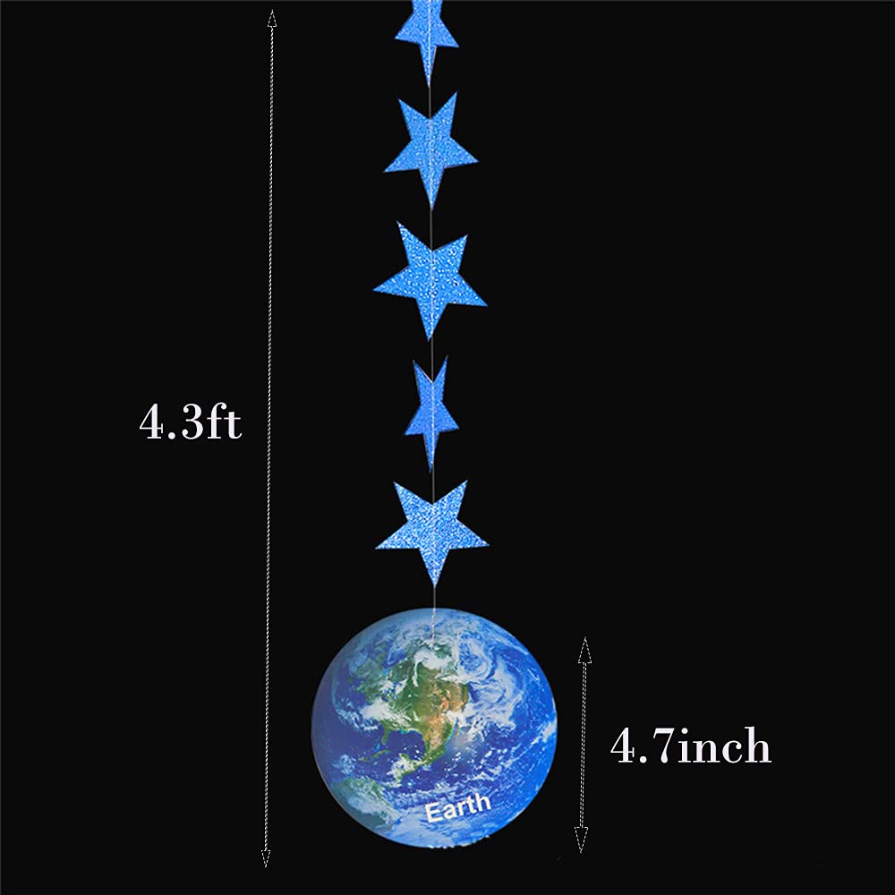 Galaxy Solar System Hanging Paper Decoration (8 Strings X 4.3ft), Outer Space Paper Garland Flower Party Streamers, Plant with Blue Star Hanging for Kids Bedroom Decor，Birthday PartySupplies