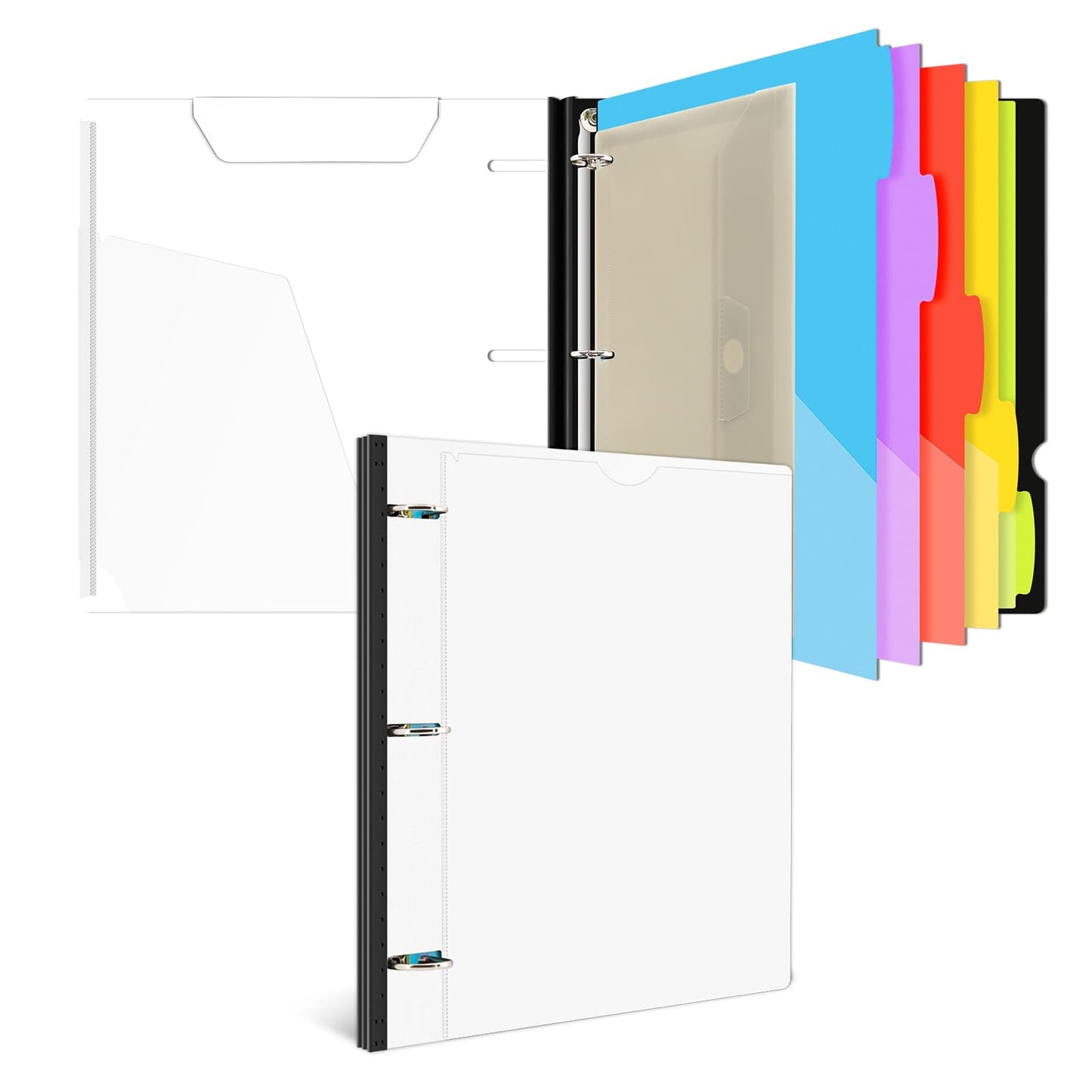 INFUN 1 Inch 3-Ring Telescoping Project Organizer Binder, 13 Pocket, Customizable Front Cover, 5 Color Dividers, Plastic Pocket, 225 Sheet Capacity-White