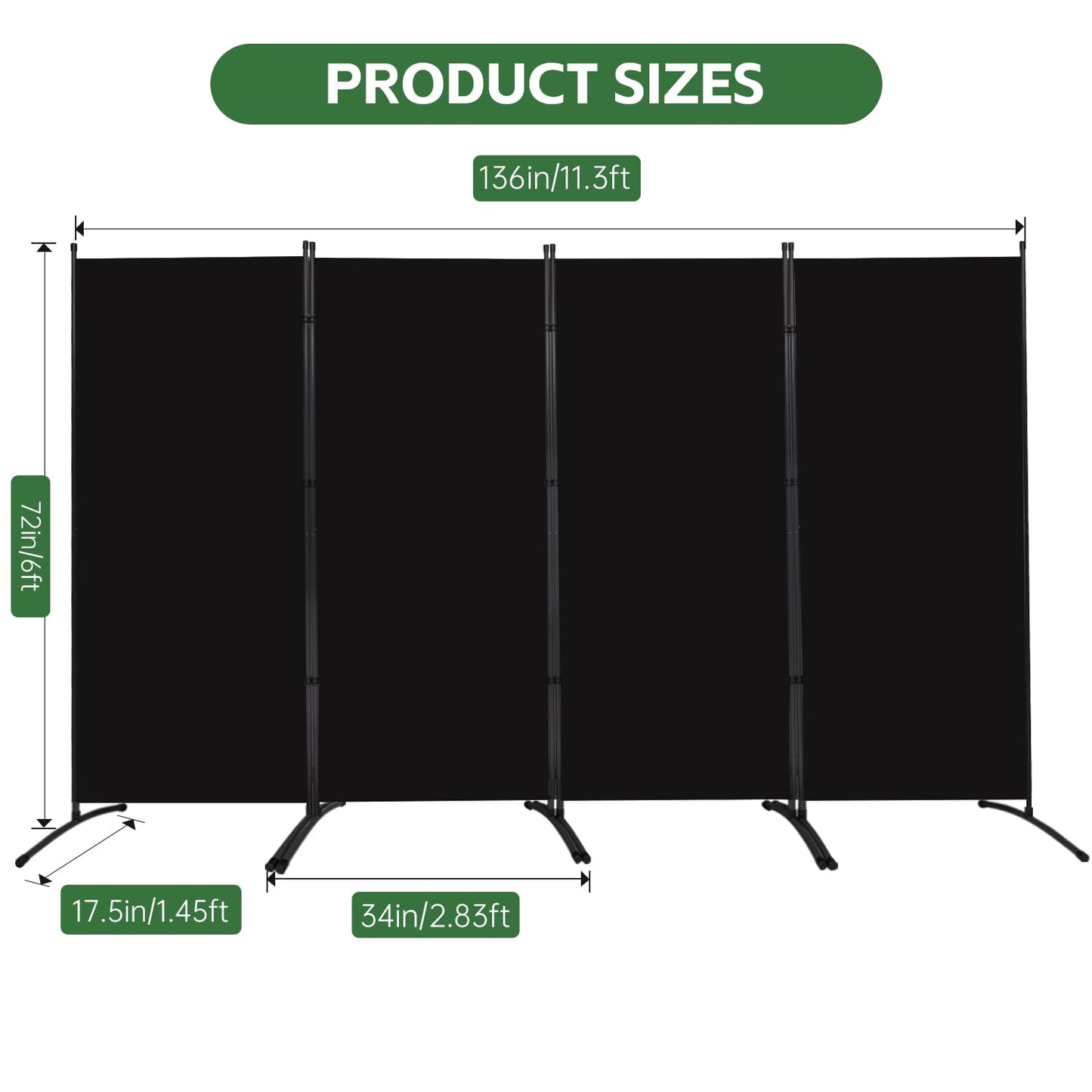 YASRKML Room Divider Folding Privacy Screens, Portable Room Divider Panel 4 Panel Partition Room Dividers Screen, Freestanding Room Partitions and Dividers Fabric Dividers for Room Separation, Black