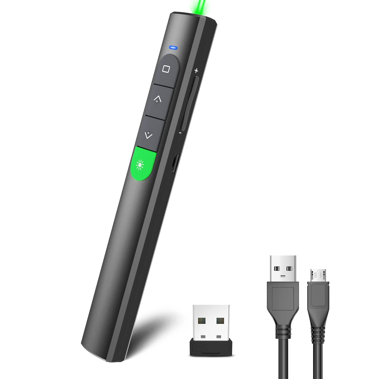 Wireless Presentation Clicker PowerPoint Presenter Remote: Rechargeable Green Laser Pointer Clickers for Computer/Mac/PPT/Slideshow/Google Slide Advancer