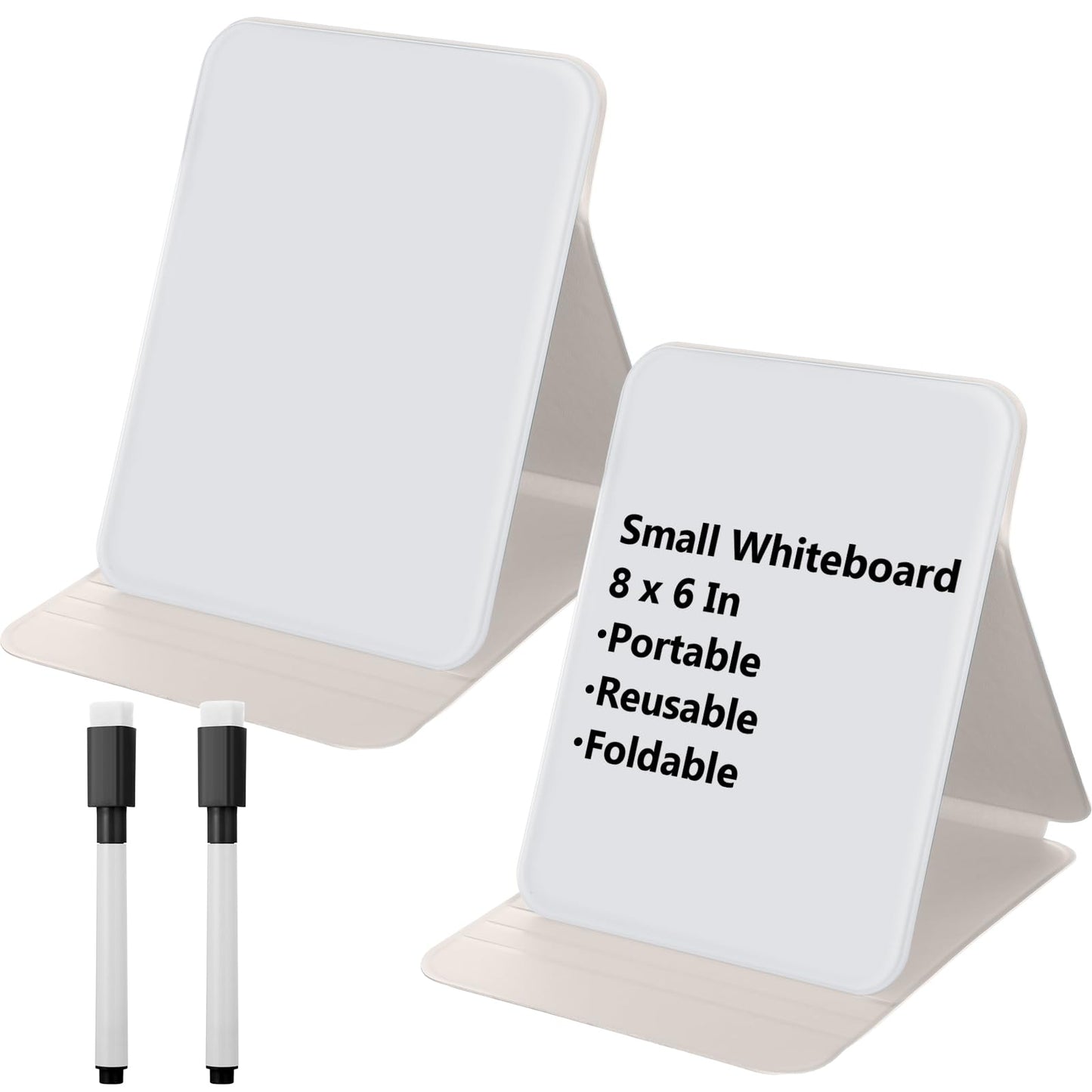Dunzoom 2 Sets 4 Pcs Small Glass Desktop Whiteboard with Reversable Stand 8x6 Inch Mini Dry Erase White Board Easel with 2 Markers Reusable Desk Notepad for Home Office School Supplies (White)