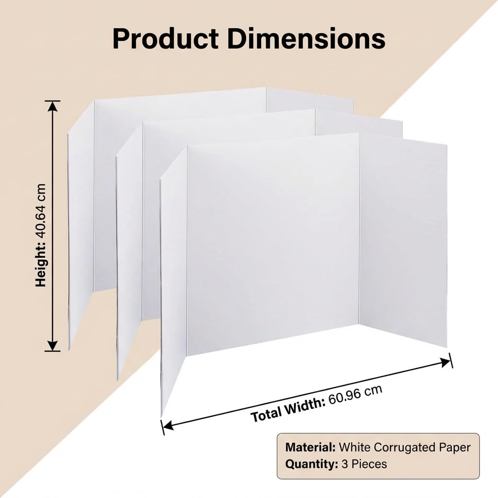 Trifold Poster Board, 24" x 16", White Corrugated Project Boards for Science Fairs, Event Displays, and Business Presentations，School Projects,3-Pack