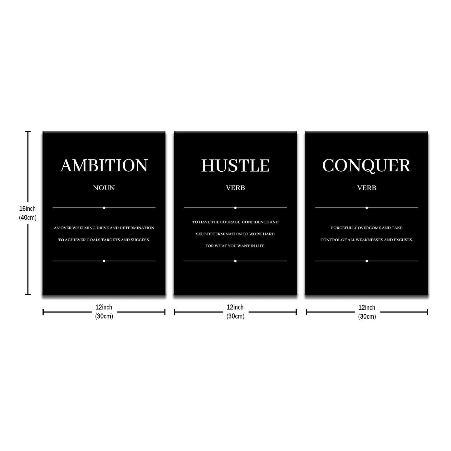 Ambition Hustle Conquer Motivational Canvas Wall Art Inspirational Entrepreneur Quotes Posters Prints Work for Modern Bedroom Office Gym Wall Decoration Ready to Hang [36''W x 16''H]