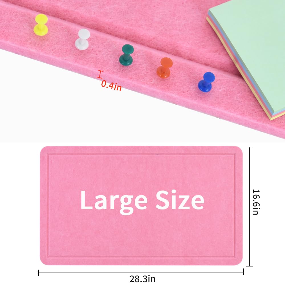 Vuzvuv Pink 28"x16" Large Cork Board with 50 Push Pins for Valentine's Day, Self-Adhesive Bulletin Board for Wall, Felt Pin Vision Board for Paste Notes,Schedules Offices Home