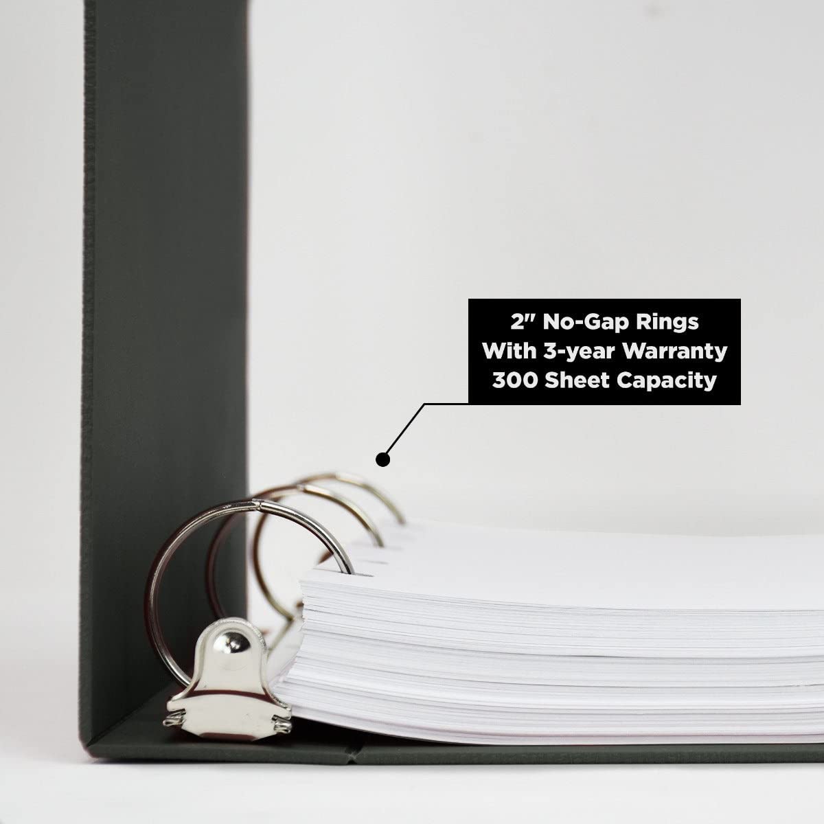 Carstens 2-Inch Heavy Duty 3-Ring Binder - Side Opening, Charcoal Gray, Durable Plastic, Precision No-Gap Rings, Waterproof Covers, No Pockets, Holds 300 Letter Sheets, BPA-Free, Made in USA (5821-3R)