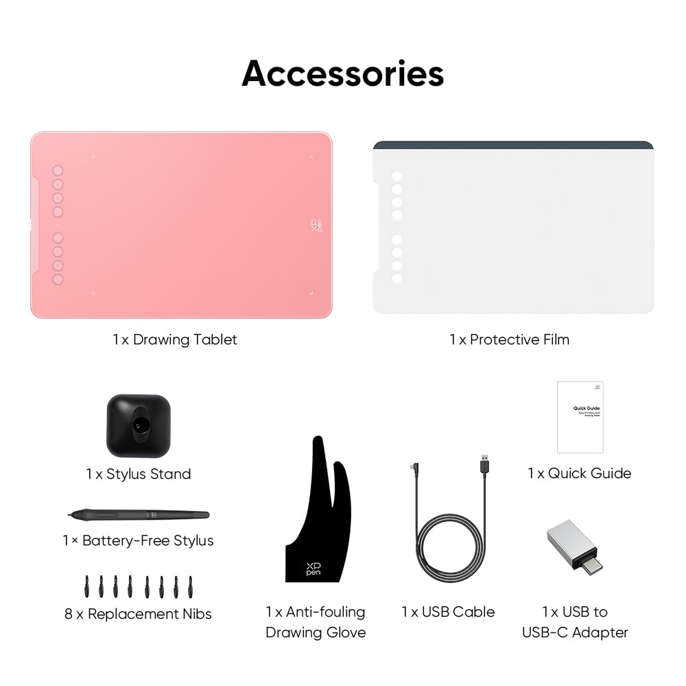 XPPen Deco 01 V3 10x6 Drawing Tablet | 16K Pressure Pen | Battery-Free Stylus | 8 Hotkeys | for OSU Gaming & Teaching | PC/Mac/Android/ChromeOS Compatible | Pink