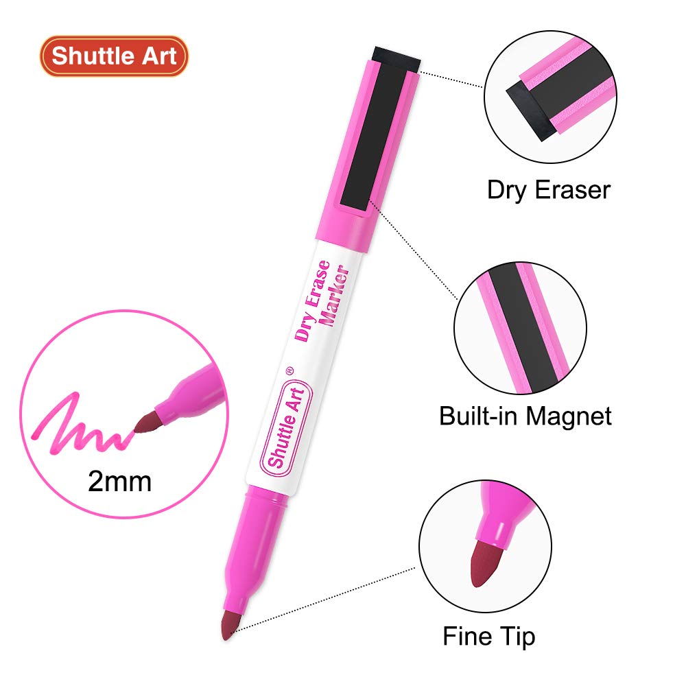 Shuttle Art Magnetic Whiteboard Markers, 20 Pieces Fine Tip and Eraser, Dry Erase Whiteboard Markers, for Writing on Whiteboards, Weekly Planner, Glass for School Office Home