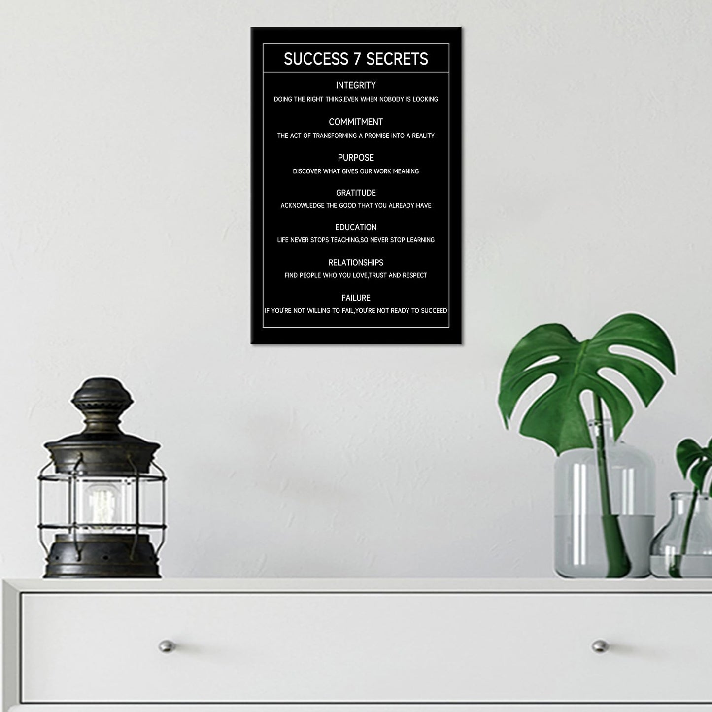Inspirational Canvas Wall Art Home Decor Motivational Success 7 Secrets Poster Print Positive Quote Painting Picture Artwork for Living Room Workplace Office Stretched and Framed [12''W X 18''H]