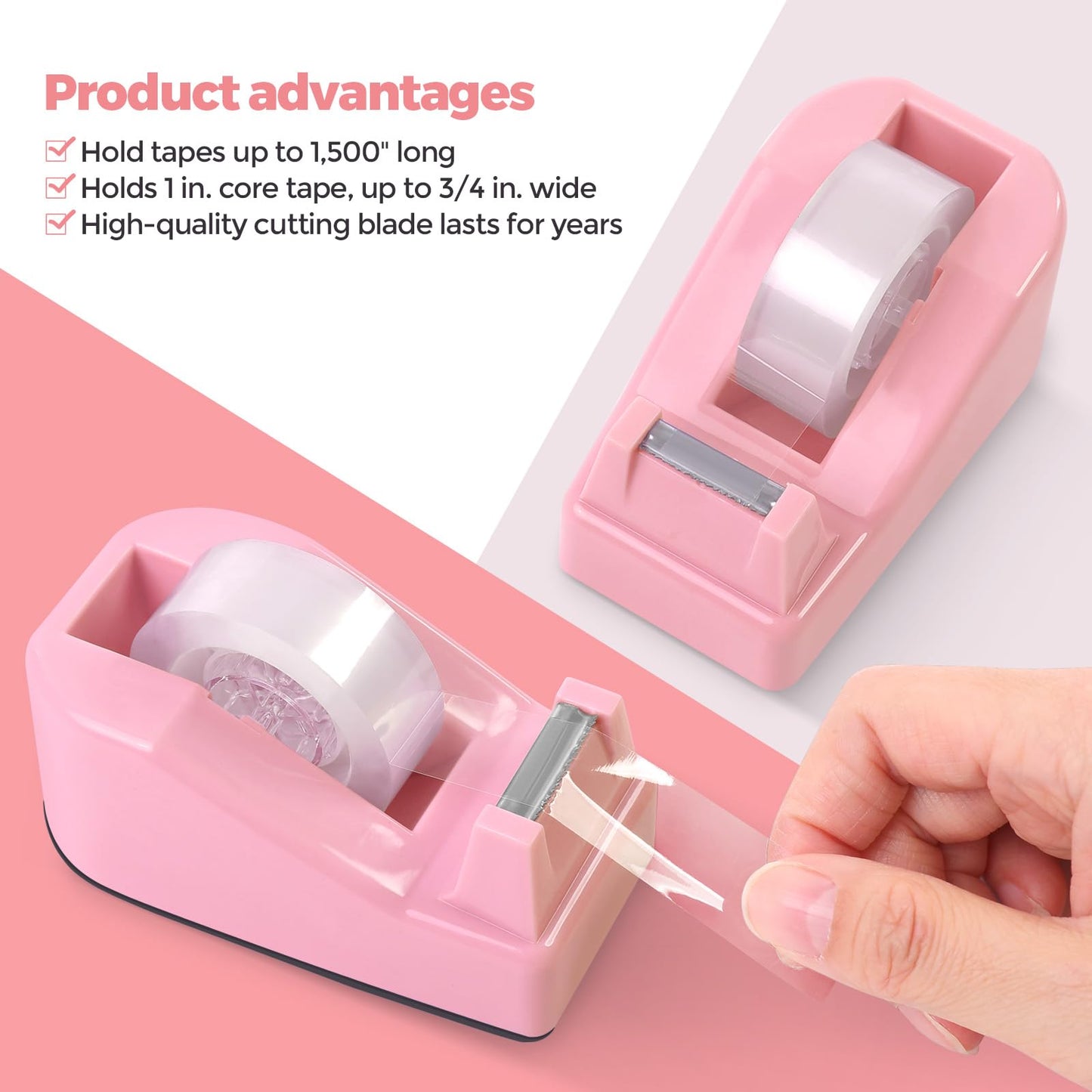 SKYDUE Pink Office Supplies Set, Pencil Holder for Desk,Gel Pen, Stapler, Tape Dispenser, Scissors,Clips and 1000pcs Staples, Office Decor for Women, Pink Desk Accessories