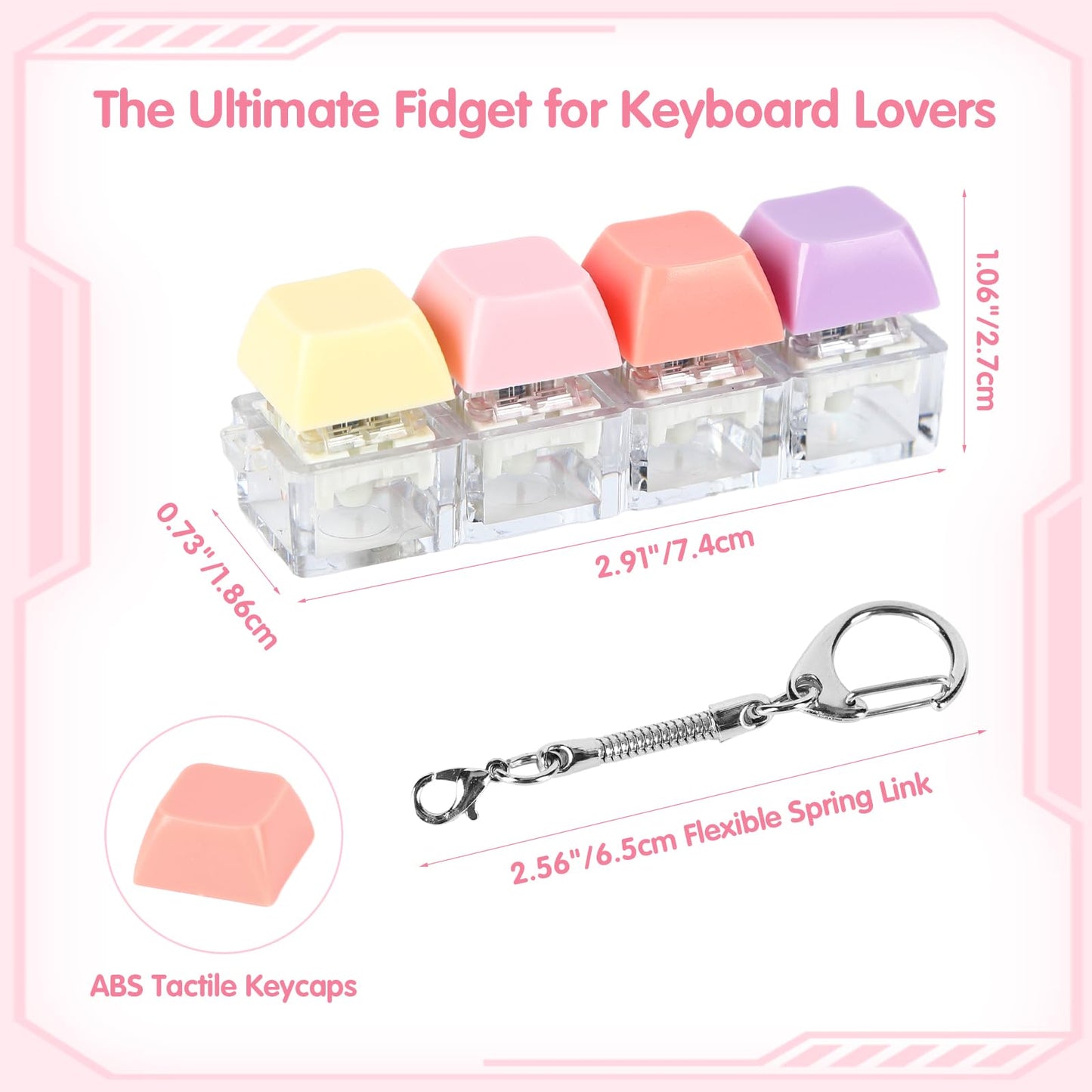yisncka 12 Pcs Keyboard Fidget Keychain Keycap Stress Relief Fidget Keyboard Clicker for Office Gifts Adults ( 4 keys )