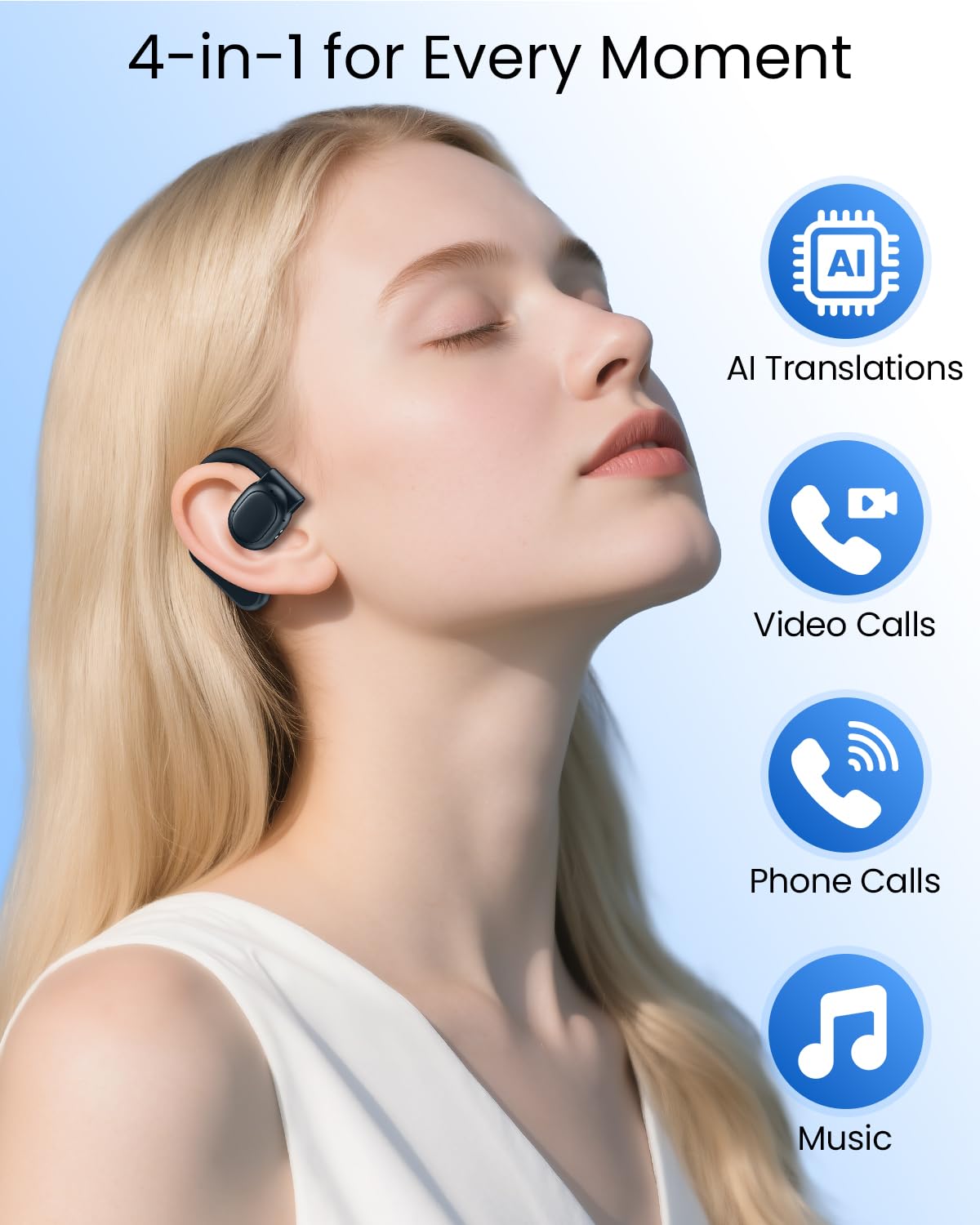 AI Translation Earbuds Real Time 164 Languages 80H Playtime Translator Ear Buds Audifonos Traductores Inglés Español Wireless Earphones Bluetooth AI Headphone for Travel Meeting Learning K08 Jet Black