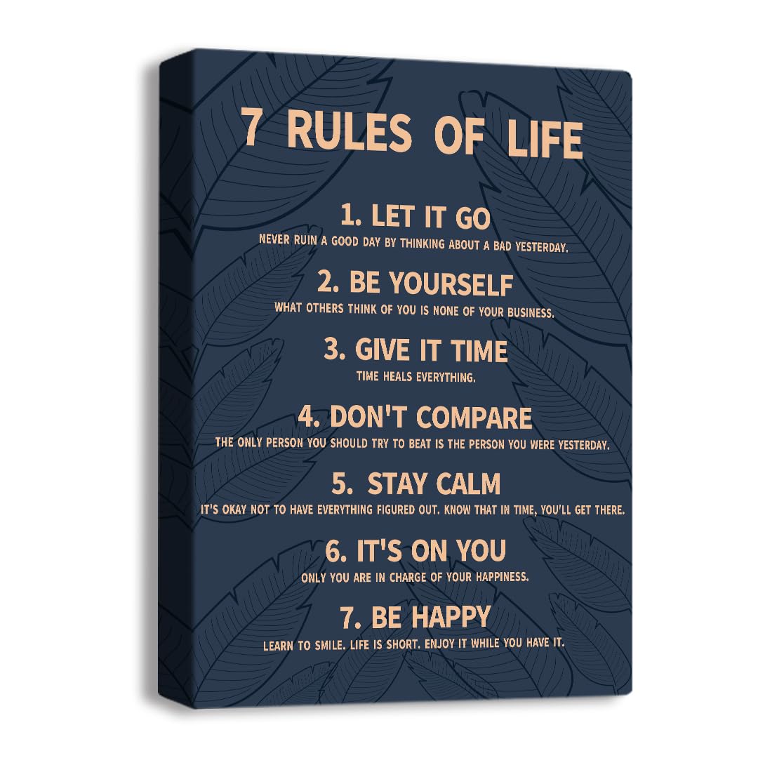 7 Rules Of Life Canvas Decoration Painting, Suitable For Office, School, Library,Home (29x38cm) Framed (Blue-7)
