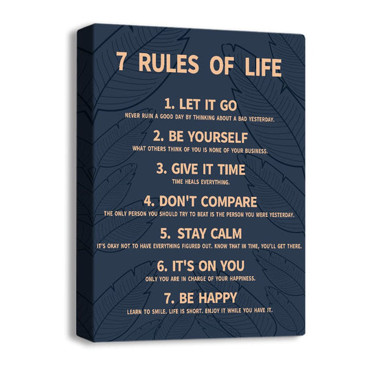 7 Rules Of Life Canvas Decoration Painting, Suitable For Office, School, Library,Home (29x38cm) Framed (Blue-7)