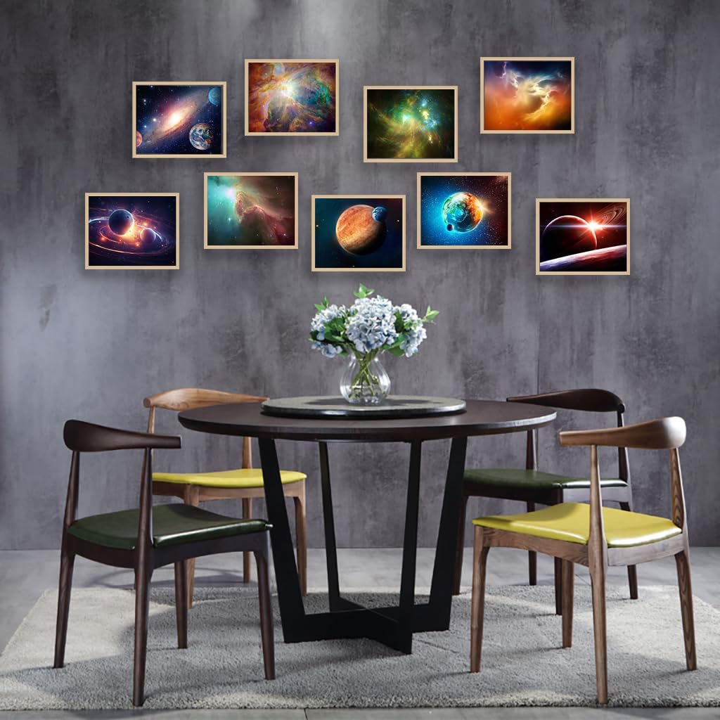 Outer Space Posters Solar System Planet Painting Galaxy Pictures Nebula Wall Art Kids Bedroom Outer Space Room Decor Interstellar Posters Living Room Home Decoration Set of 9( 8x10 inches) Unframed