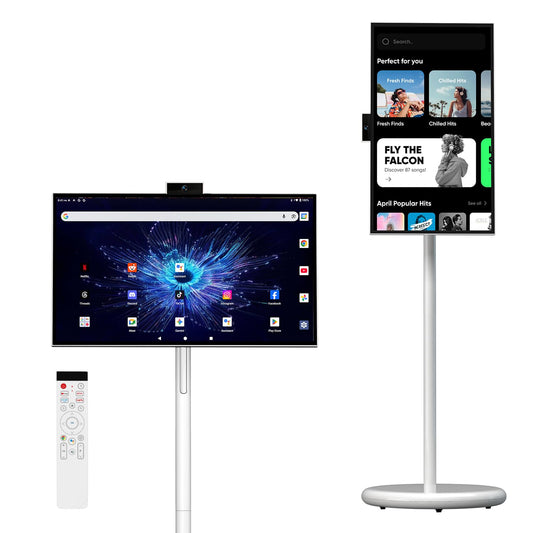 VLH 27 Inch Smart Portable TV, FHD Touch Screen Rolling Monitor on Wheels, Android 15, 6GB +128GB, Wireless Tablet Display, EDLA-Certified, 4K Hidden Camera, 27000mAh Battery, Voice Remote Control
